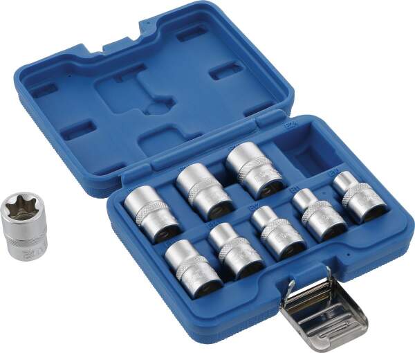 Steckschlüssel-Einsatz-Satz E-Profil | Antrieb Innenvierkant 12,5 mm (1/2") | SW E10 - E24 | 9-tlg.