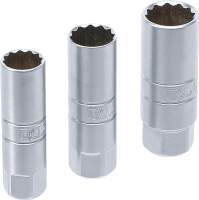 Zündkerzen-Einsatz-Satz Zwölfkant | Antrieb Innenvierkant 10 mm (3/8") | SW 14 - 16 - 18 mm | 3-tlg.