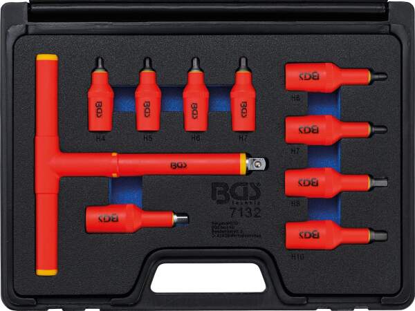 VDE-Bit-Einsatz-Satz | Antrieb Innenvierkant 10 mm (3/8") / 12,5 mm (1/2") | Innensechskant 4 - 10 mm | 10-tlg.