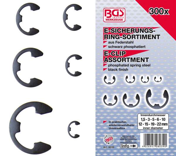 E-Sicherungsring-Sortiment | 1,5 - 22 mm | 300-tlg.
