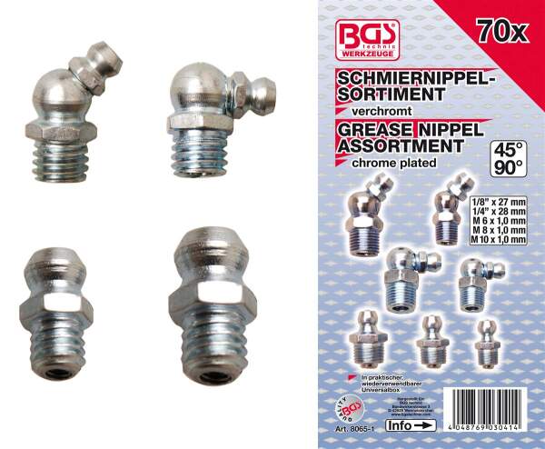 Schmiernippel-Sortiment | metrisch/Zollgrößen | 70-tlg.