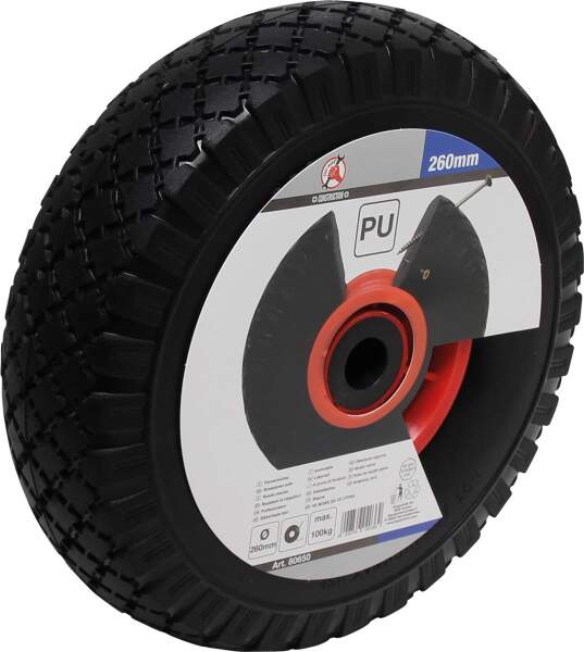 Rad für Sackkarren/Bollerwagen | PU, rot/schwarz | 260 mm