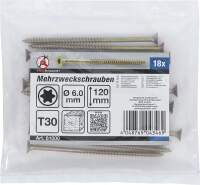 Mehrzweckschrauben | T-Profil (für Torx) T30 | 6,0 x 120 mm | 18 Stück