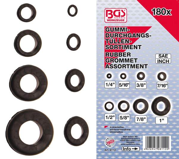 Gummi-Durchgangstüllen-Sortiment | Zoll | 180-tlg.