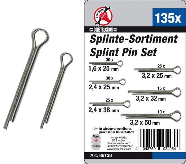 Splinte-Sortiment | Ø 1,6 - 3,2 mm | 135-tlg.
