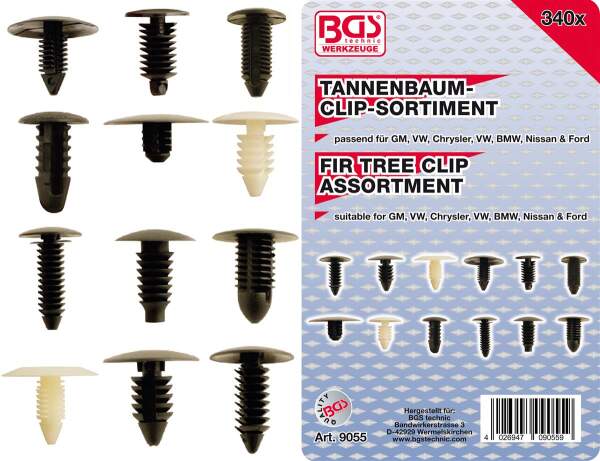 Tannenbaumclip-Sortiment für GM, VW, Chrysler, BMW, Nissan Ford | 340-tlg.