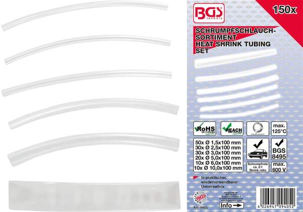 Schrumpfschlauch-Sortiment | transparent | 150-tlg.