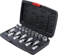 Bit-Einsatz-/Steckschlüssel-Satz | Antrieb Innensechskant 12,5 mm (1/2") | T-Profil (für Torx)/E-Profil | 19-tlg.