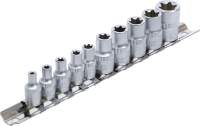 Steckschlüssel-Einsatz-Satz E-Profil | Antrieb Innenvierkant 6,3 mm (1/4") / 10 mm (3/4") | SW E4 - E16 | 10-tlg.