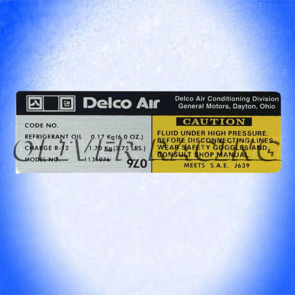 Aufkleber Klimakompressor DELCO AIR Chevelle Camaro Caprice Buick Nova Corvette
