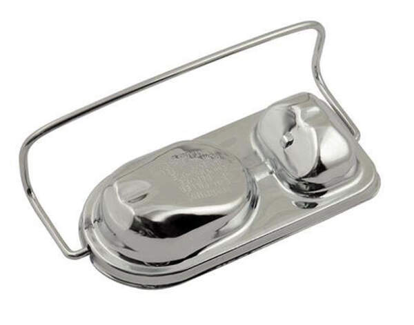 BREMSZYLINDERDECKEL CHROM mit Klammer Hauptbremszylinder 2 Kammern BENDIX Style Ford Mustang Thunderbird Cougar  Enden Flach/Rund Länge 146 mm Breite 70 mm