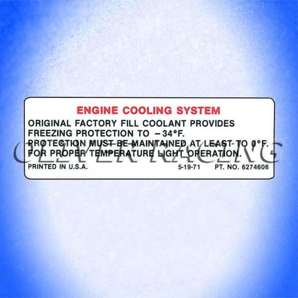 Aufkleber Kühler ENGINE COOLING Chevelle Camaro Caprice Buick Nova Corvette