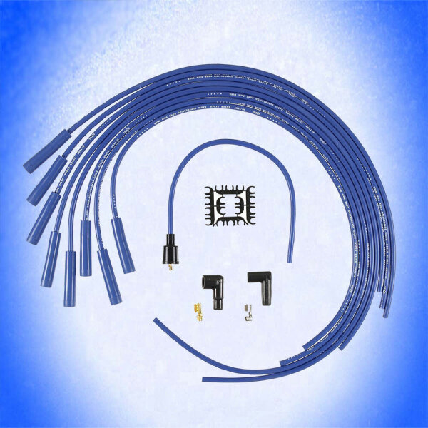 Zündkabel BLAU 8 mm Durchmesser Universal Spiralkern V8 gerade Stecker Silikon