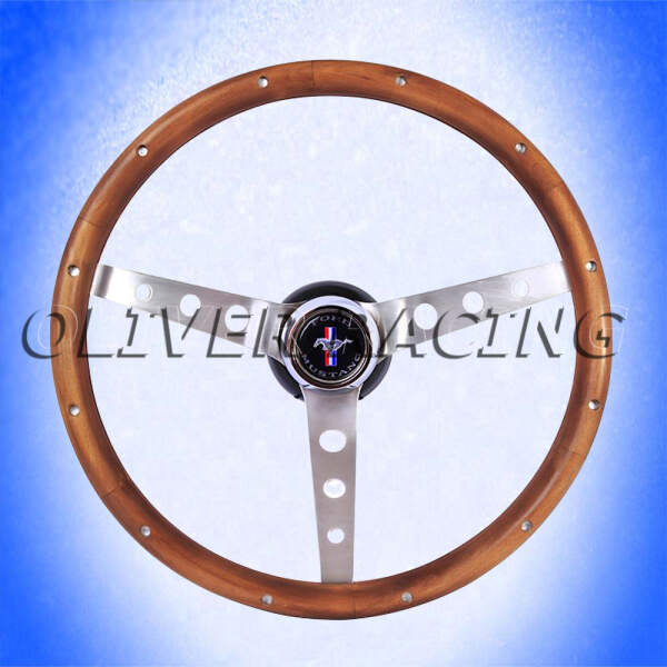 Holzlenkrad mit Mustang Logo 3 Speichen Classic Serie Nostalgia Lenkrad 381 mm