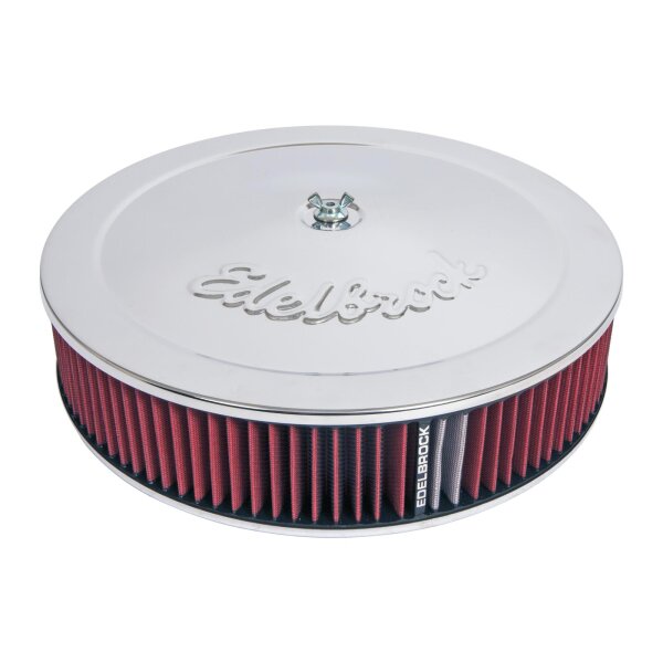 Luftfilter mit Gehäuse Edelbrock 14" 355  x 76 mm rund rot Pro Flow auswaschbar