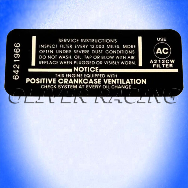 AUFKLEBER LUFTFILTER Service Chevrolet Chevelle 64 65 66 67