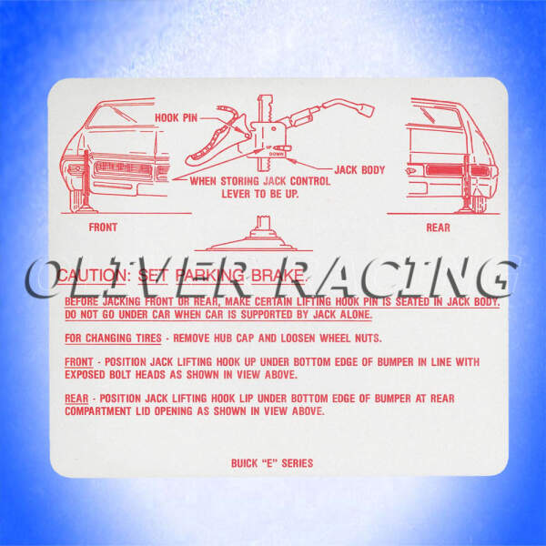 BUICK Riviera Aufkleber Wagenheber Anleitung DECAL Jack Instruction
