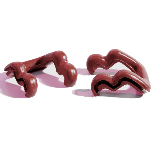 Accessory Grille Bar Rubber Insulators.  Exact reproduction.  Made of red rubber like original.  1-3/4" wide X 1-7/8" long.  Pair