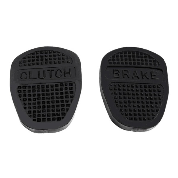 Clutch and Brake Pedal Pads.  Lettered "CLUTCH" and "BRAKE".  3-1/4" wide X 4-3/8" long.  Pair