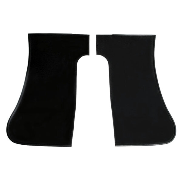 Gravel Shields.  Molded flat without metal backing plates.  Apply with contact cement.  14-3/4" long X 7-3/4" wide at top and 8-1/2" wide at bottom.  Pair
