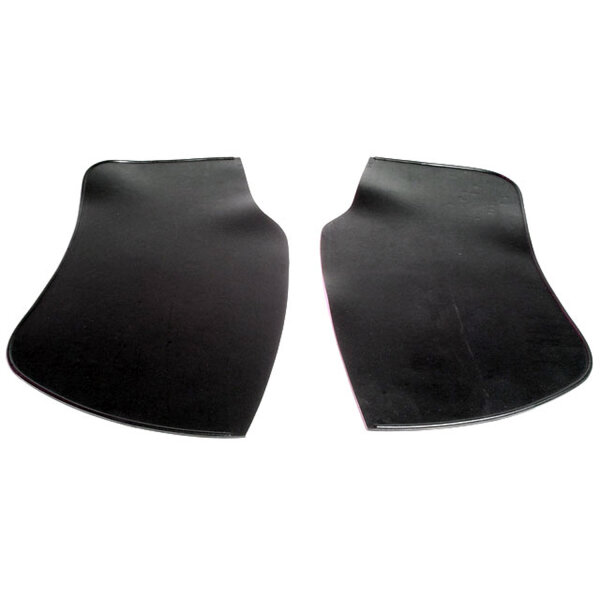 Gravel Shields.  Molded flat without metal backing plates.  Apply with contact cement.  15" long X 7" wide at top and 6-1/4" wide at bottom.  Pair
