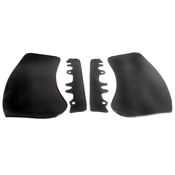 Gravel Shields and Narrow Body Section Gravel Shields.  Gravel Shields: 16" long X 8-1/2" wide at top and 6-1/2" wide at bottom.  Narrow Body Section: 14" long, with beaded edge extending 1" along top and bottom.  Complete 4-piece set