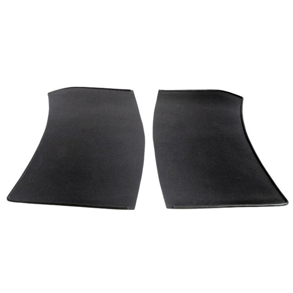 Gravel Shields.  Molded flat without metal backing plates.  Apply with contact cement.  16" long X 8-1/4" wide at top and 7-3/4" wide at bottom.  Pair