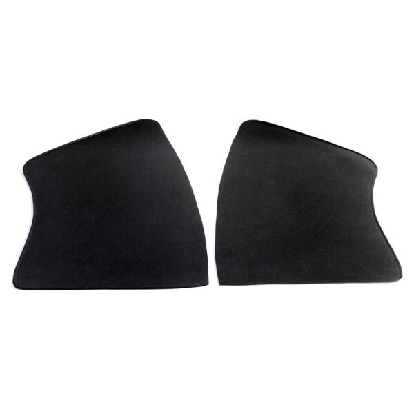 Gravel Shields.  Molded flat without metal backing plates.  Apply with contact cement.  18" long X 9-3/4" wide at bottom.  Pair