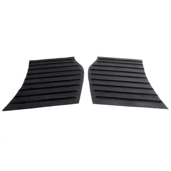 Gravel Shields.  Molded flat without metal backing plates.  Apply with contact cement.  12-1/2" long X 10-1/8" wide at top and 8-1/4" wide at bottom.  Pair