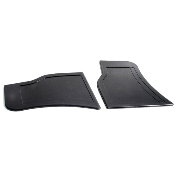 Gravel Shields.  Molded flat without metal backing plates.  Apply with contact cement.  10-3/4" long X 7-3/4" wide at top.  Pair