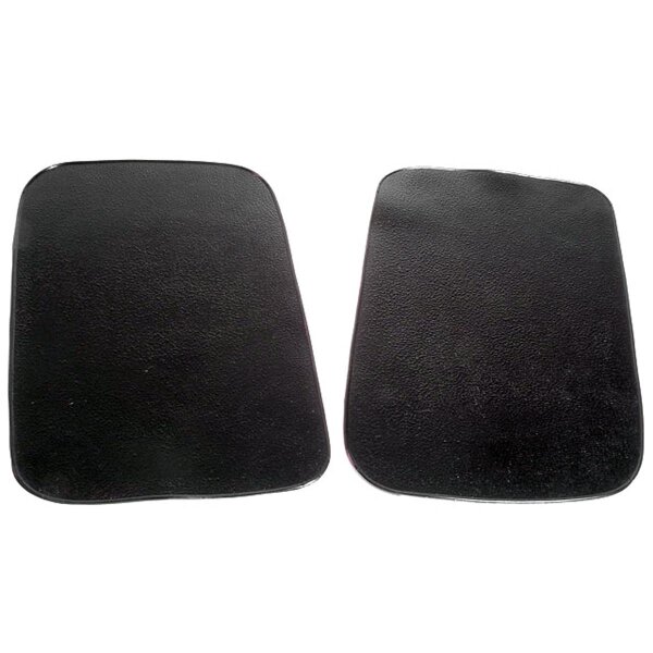 Gravel Shields.  Molded flat without metal backing plates.  Apply with contact cement.  14-1/4" long X 8-1/2" wide at top and 8-1/2" wide at bottom.  Pair