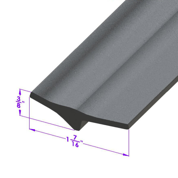 Door bottom seal. Dense rubber extrusion. 1-1/2 in. L x 5/32 in. thk. with 5/32 in. lip. Per foot.
