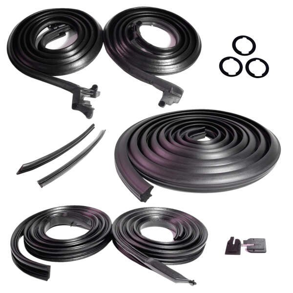 Master Kit, for 2-Door Hardtop. Door Seal(LM 12-C), Roof Rail Seal(RR 5000), Trunk Seal(TK 46-16), Door Lock Pillars(ALP 5001), 3-Lock Cylinder Pad(UM 1600-100), Rear Roll-up Seal(VS 3-I)