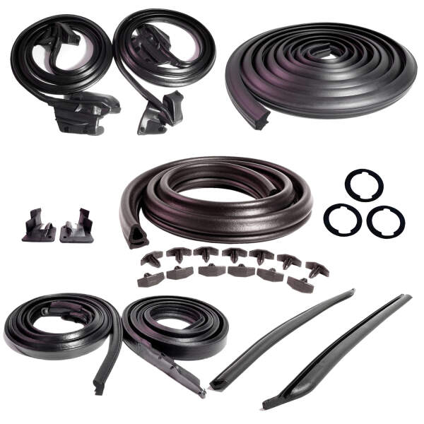 Master Kit. 2-door hardtop. Includes door seals  (LM 12-B), roof-rail seals (RR 5002), trunk seal (TK 46-16), door lock pillar seals (ALP 5002), (3) lock cylinder pads (UM 1600-100), rear roll-up seals (VS 3-M) and hood-to-cowl seal (CS 5).