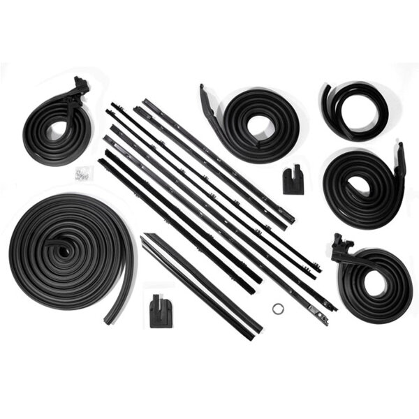 Master kit. 2-door hardtop.  Molded door seals (LM 12-C), roof-rail seals (RR 5000), trunk seal (TK 46-16), door-lock pillar seals (ALP 5001), door/trunk lock cylinder pads (UM 1600-100), rear roll-up seals (VS 3-I).