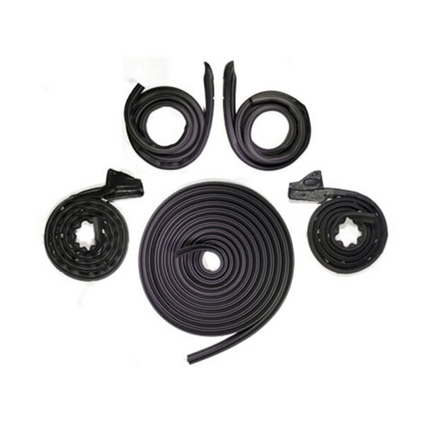 Basic kit. 2-door Notchback hardtop. Door (LM 23-C), roof-rail (RR 4001-D) and trunk (TK 64-A/14) seals. 5-piece set.