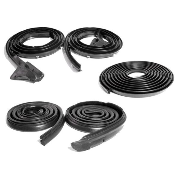 Basic kit. 67-72 Mopar A-body 2-door hardtops with vent window. (Does not fit Fastback Coupe). Door (LM 23-C), roof-rail (RR 4001-B) and trunk (TK 64-A/18) seals. 5-piece set.