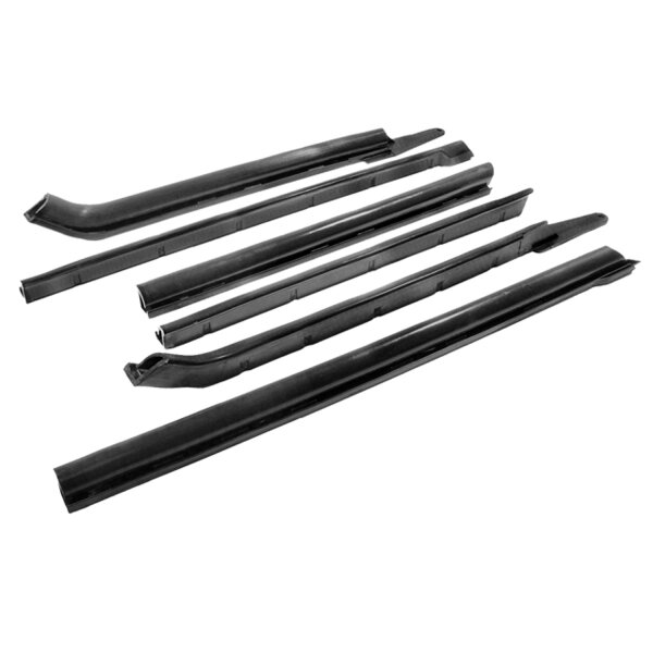 Molded Roof Rail Seals, for Convertibles.  6-Piece set, with steel cores (remove rear flaps for 69-70 Chevrolet).  For molded sponge header seal, order part #HD 731.