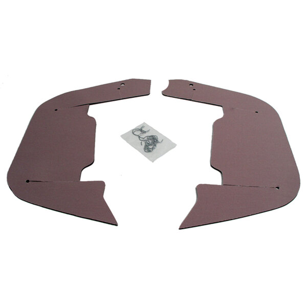 Inner Splash Flaps.  Made with cloth backing.  Used as dust and mud shield to keep engine compartments clean.  Made from stiff rubber that is identical to original in composition, texture and color.  Pair