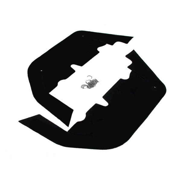 Inner Splash Flaps.  Used as dust and mud shield to keep engine compartments clean.  Made from stiff rubber that is identical to original in composition, texture and color.  Pair