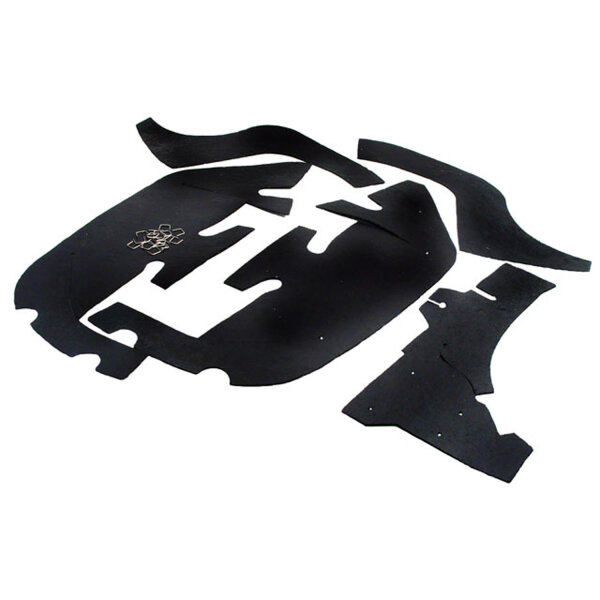 Inner Splash Flap Set.  Used as dust and mud shield to keep engine compartments clean.  Made from stiff rubber that is identical to original in composition, texture and color.  Set