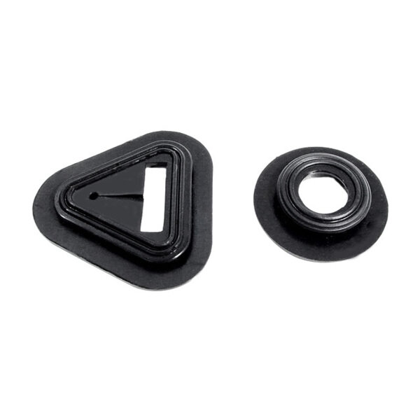 Accelerator Pedal Pad and Dimmer Switch Grommets.  Triangle: 3-5/8" X 3-1/2".  Round: 2-3/4" O.D. X 15/16" I.D.  2-Piece Set  (Other colors may be available)