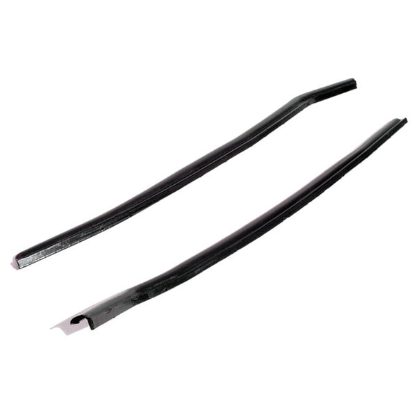 Rear vertical window seals. Fits 66-67 Lincoln 4-door convertibles between the two side windows. Attaches to the rear window leading frame. Also fits 66-67 Lincoln 2-door coupes rear roll-up windows (cut to length). 19 in. long. Made with steel cores.