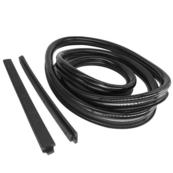 Vulcanized Rear Windshield Seal.  For cars with reveal molding.  Includes two division bars with steel cores.  Each