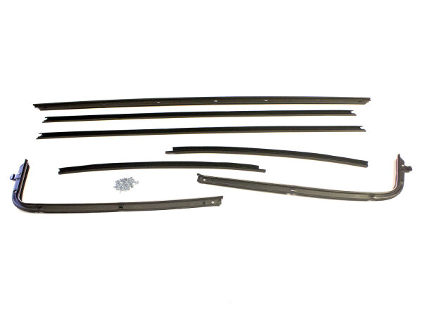 Window sweeper kit. Fits 2-door hardtop. OEM-replacement kit with chrome bead and fuzzy sweepers with proper clips ready to install. 8-piece set includes two front inner and two front outer sweeps,  two rear inner and two rear outer sweeps.