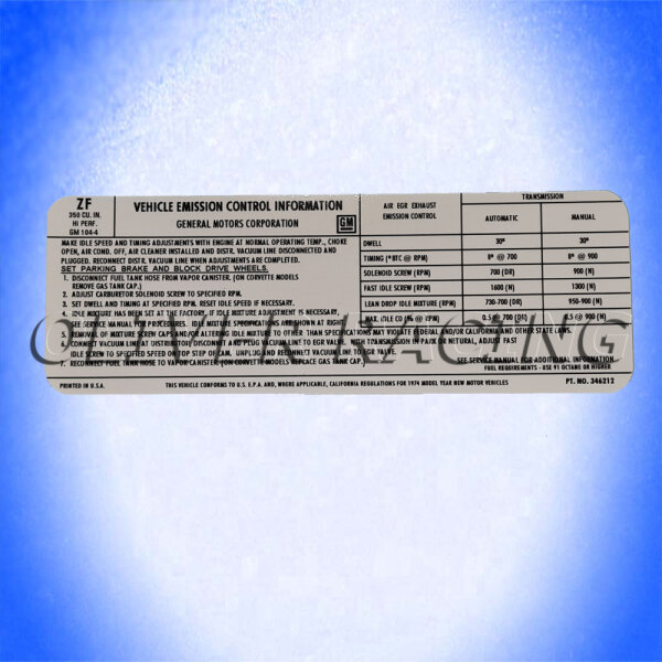 Aufkleber "Vehicle Emission Control" Chevrolet Corvette C3 1974 Decal ZF L82
