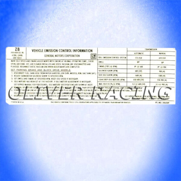 Aufkleber Emission 74 350-4V 400-4V ZB Code
