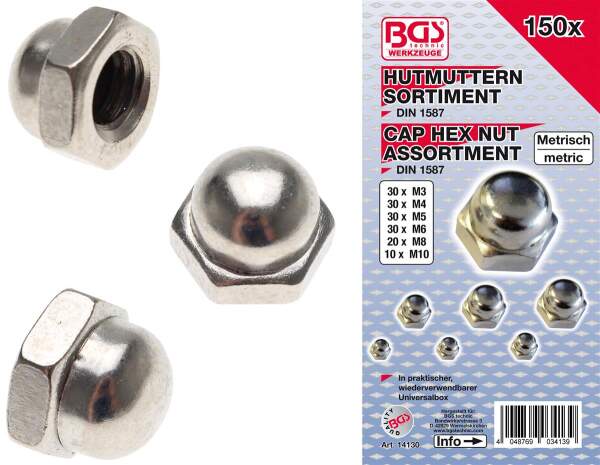 Hutmuttern-Sortiment | 150-tlg.