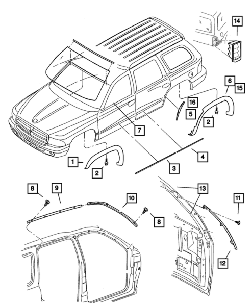 Verbreiterung radlauf Kotflügel Dodge Durango 98-03 Dakota 97-04 rechts GEBRAUCHT