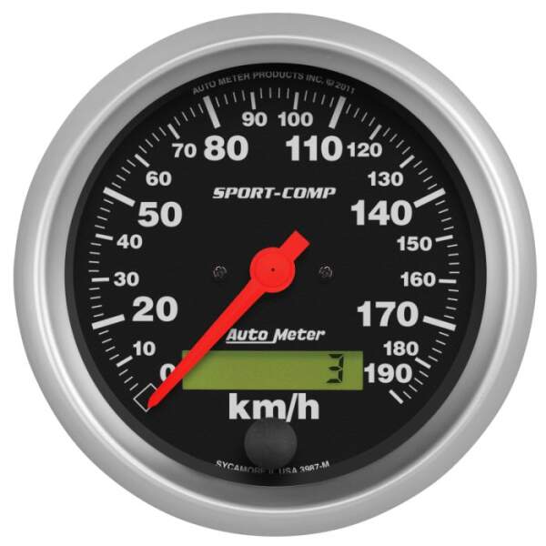 Tacho Km/h AutoMeter 3-3/8" 86 mm Analog Elektrisch SPORT-COMP Type: Air-Core 0-190 km/h Speedometer